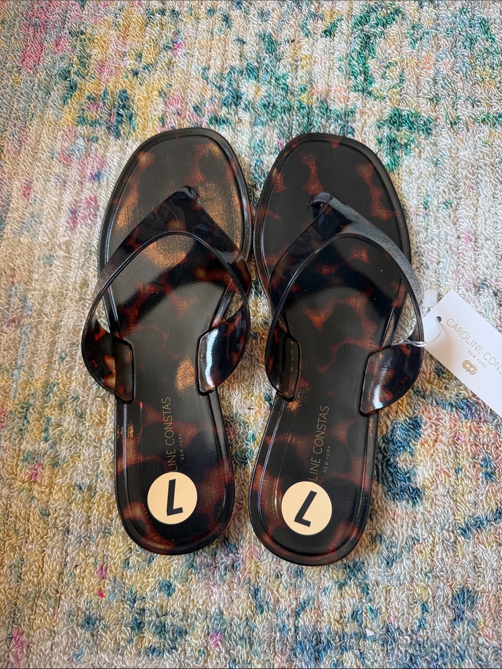 Caroline Constas Tropic Jelly Tortoise Thong Sandals Size 7 US NWT